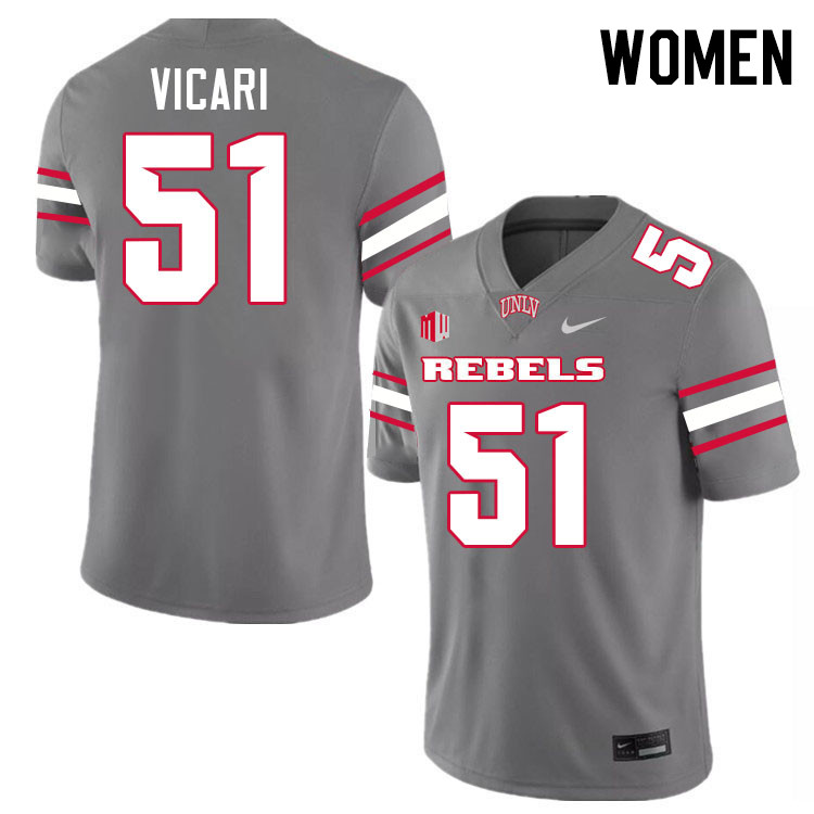 Women #51 Mason Vicari UNLV Rebels College Football Jerseys Stitched-Grey